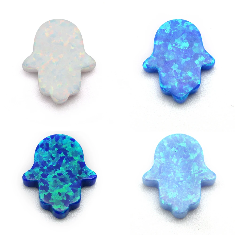 

High Quality 11*13mm Hamsa Opal Stone Fatima Hand Shape Synthetic Light Blue Opal Pendant Stone For Jewelry