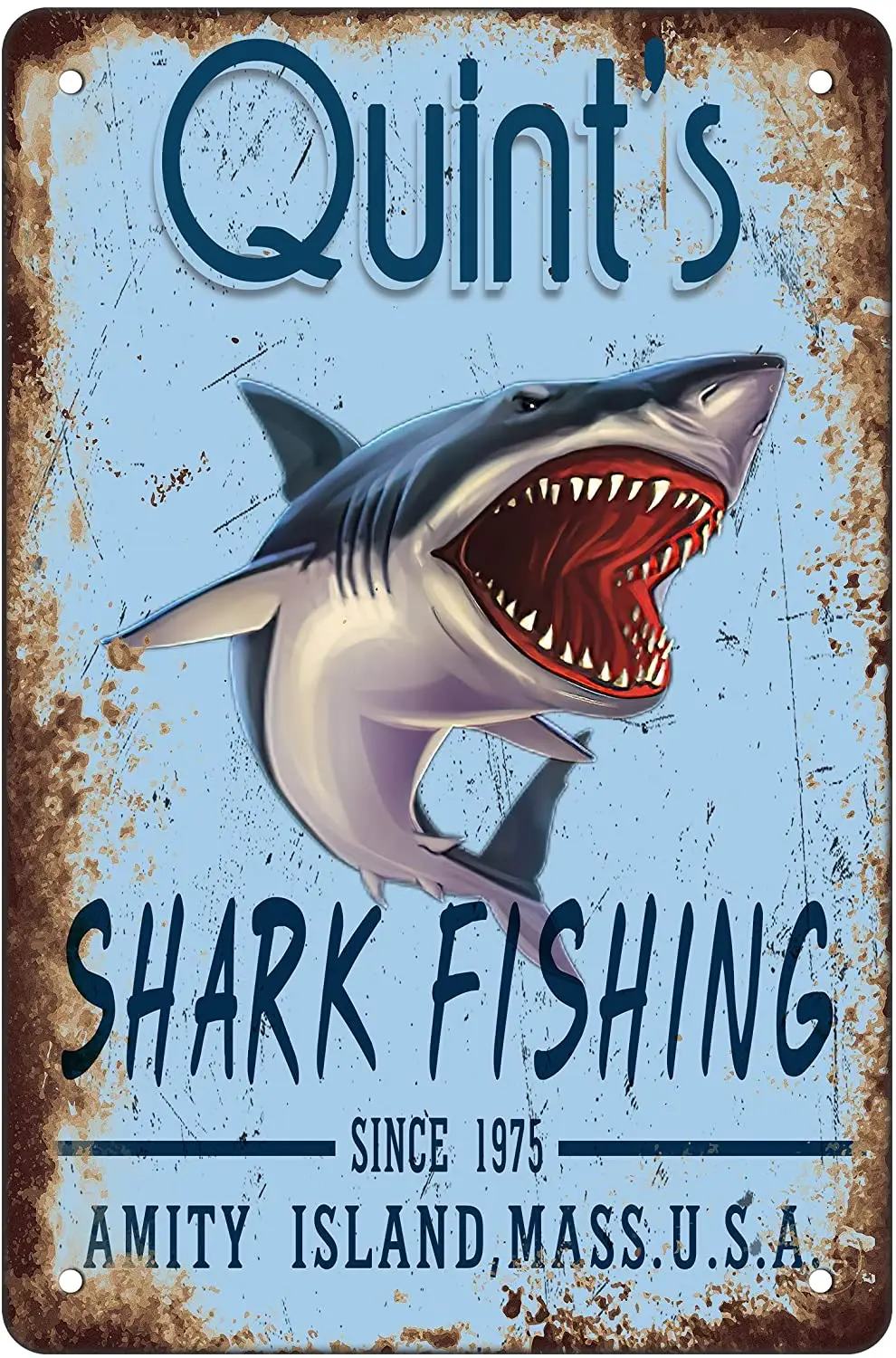 

Tin Metal Signs,Art Jaws 80s Movie Poster Shark Fishing Wall Decoration Iron Painting for Indoor & Outdoor Home Bar Restaurant