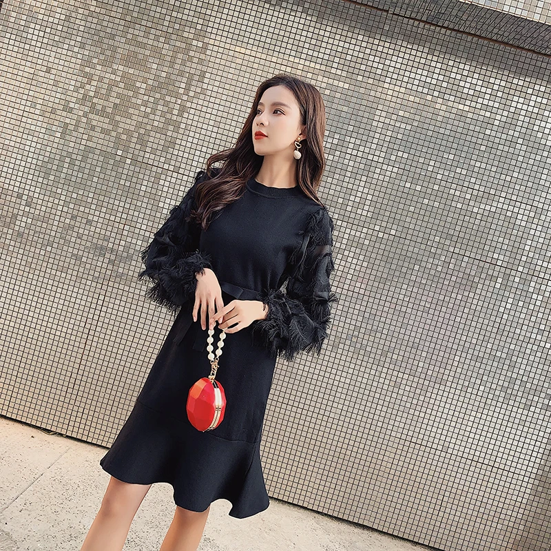 2019 Осень Большой Размер Женская одежда вязаное платье осень зима новое