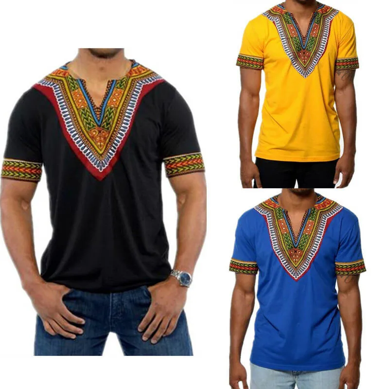 Африканские футболки с узором в стиле племени мужчин Дашики печати емкий хиппи