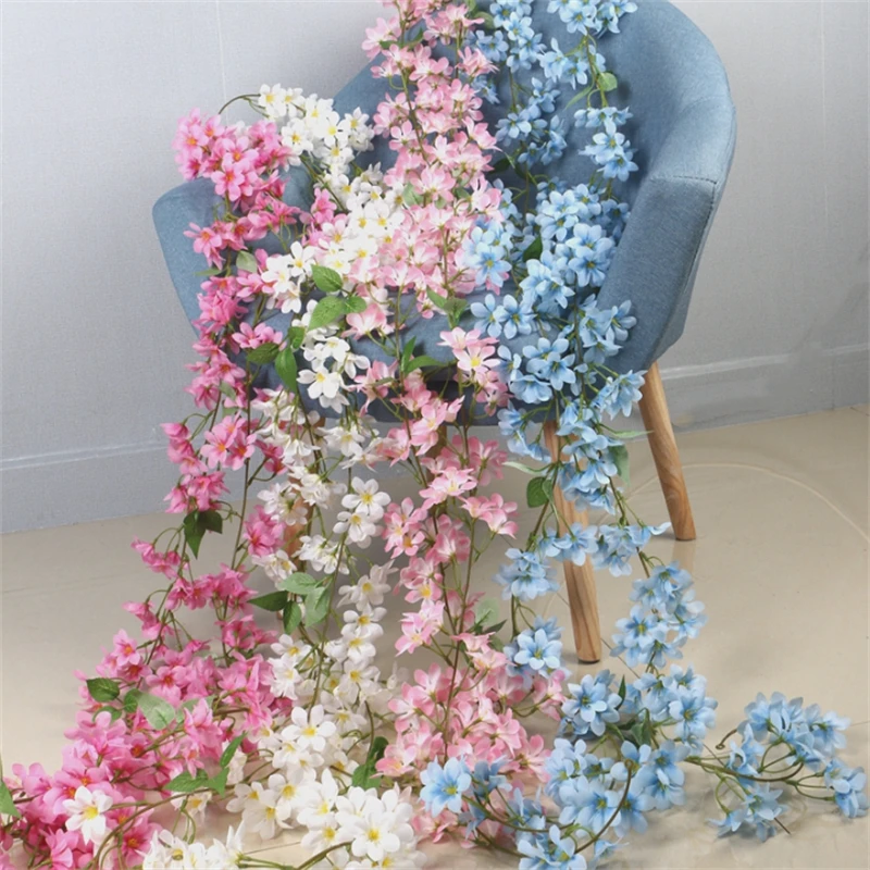 

2.3m Wisteria Artificial Cherry Blossom Vine Hanging Flowers Ivy Flower Garland Rattan Wedding Home Decor Flower Wall
