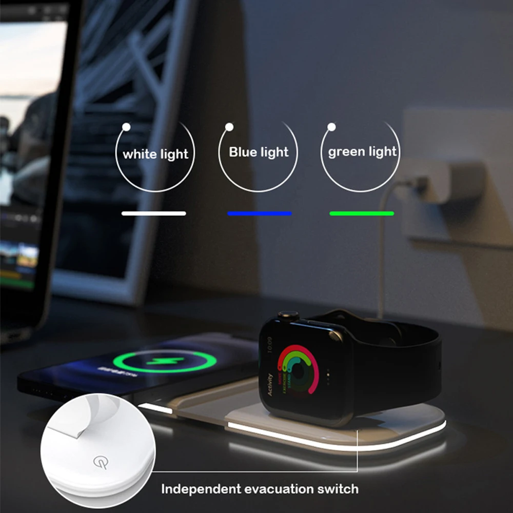 Магнитная безопасная Беспроводная зарядная станция 15 Вт для Apple Watch Airpods Pro iPhone 12 13