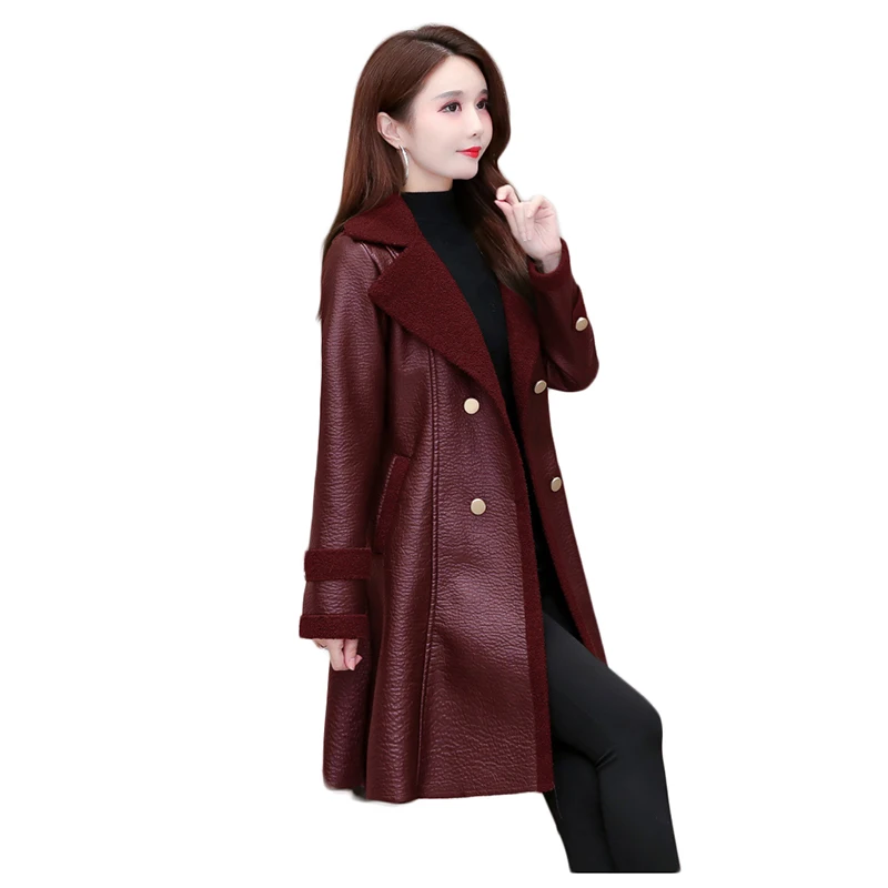 Trending Products Classic Leather Jacket Elegant Women Blazer Korean Fashion Clothing Autumn Parkas Ladies  Lamb Fur Collar 2022