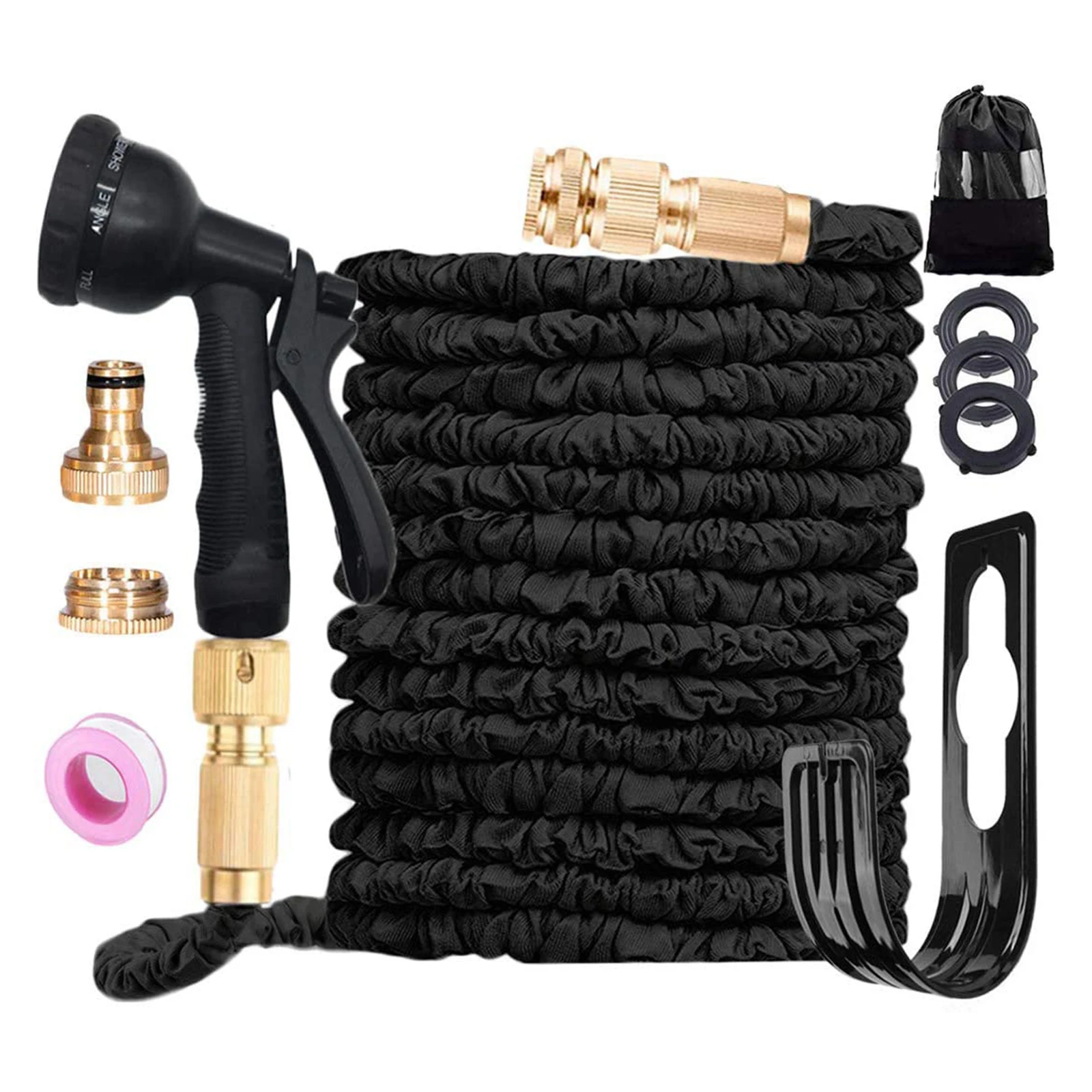 

100FT Extendable Garden Hose Flexible Retractable Water Hose with 8 Function Spray Gun for Car Washing and Garden Watering