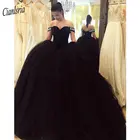 Бальное платье с открытыми плечами, черное милое платье Quinceanera с аппликацией, бисером, кристаллами, 15 лет, платья для выпусквечерние вечера