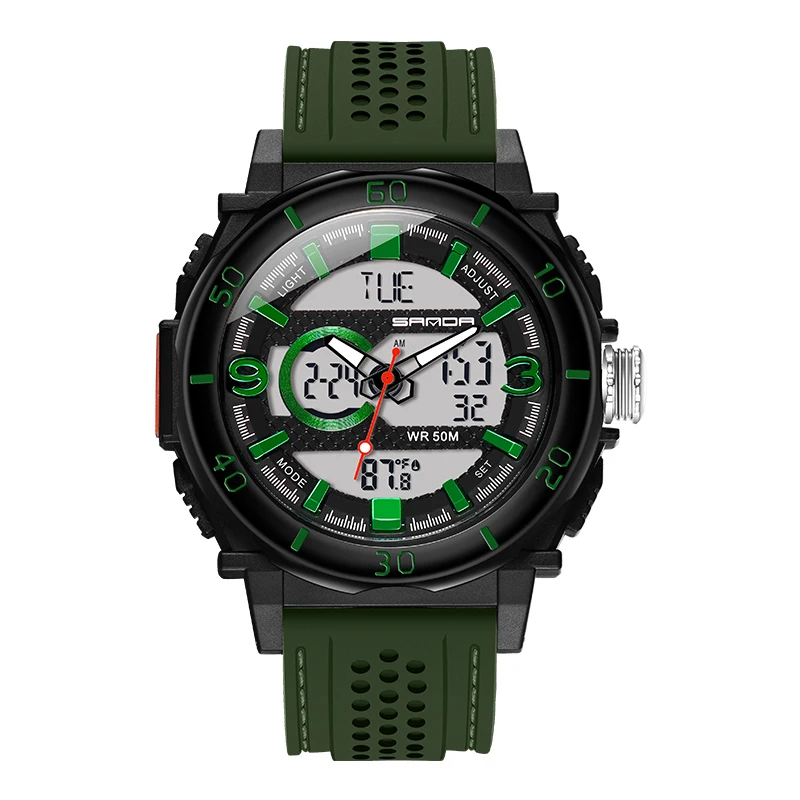 ArmyGreen SANDA, новинка, спортивные часы для мужчин, Лидирующий бренд, 50 м, водонепроницаемые, военные, кварцевые, цифровые наручные часы для мужчин, s, повседневные часы, relogio masculino - Цвет: ArmyGreen