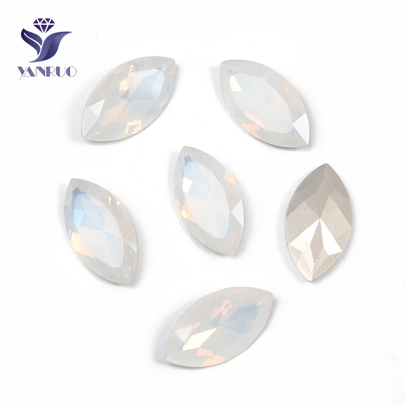 White Opal Yanruo 4227 в огранке маркиза, пришивной стразы большие стеклянные стразы Глаза Лошади Точка назад Необычные камни и кристаллы для украшения - Цвет: White Opal