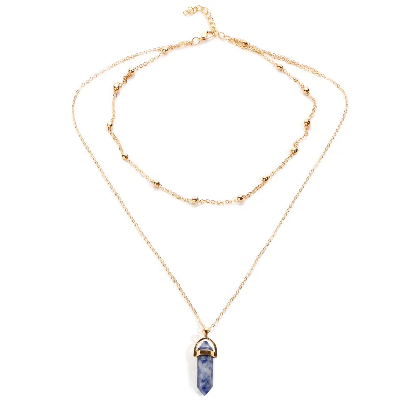 Женское ожерелье с подвеской многослойное колье золотистого цвета натуральным