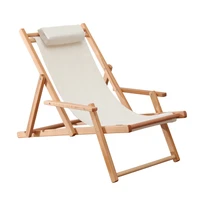 adjustable sling chair natural beech wood frame portable patio wooden beach folding adjustable chair outdoor chaise lounger