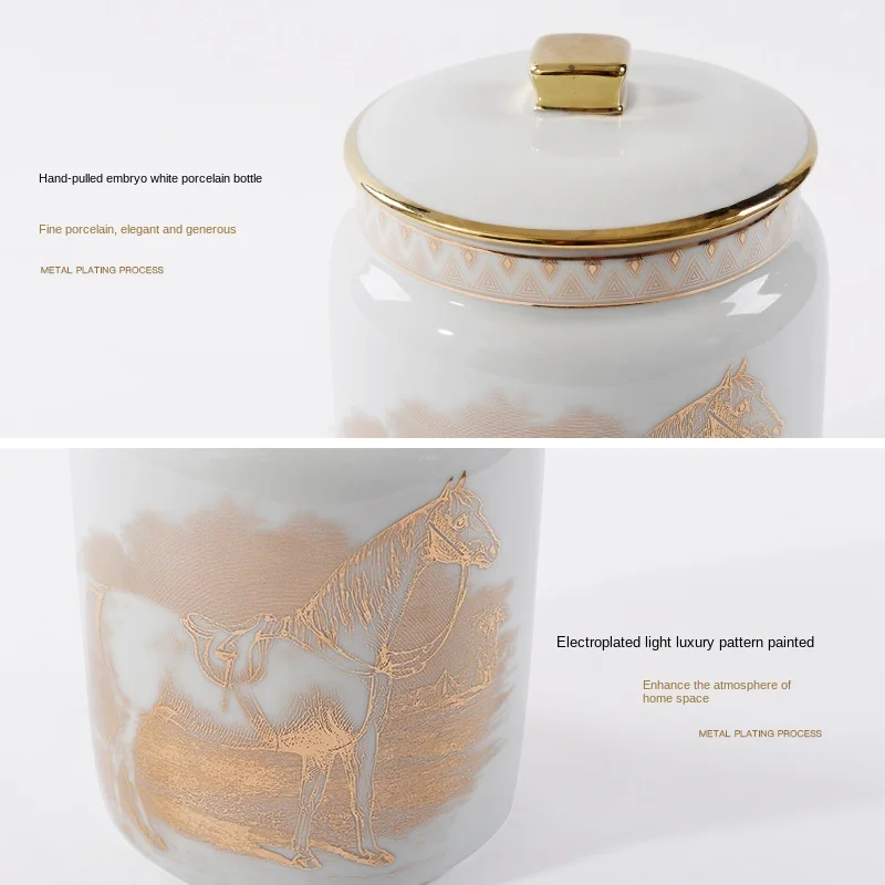 

Rzone Modern Light Luxury Golden Ceramic Storage Jar Post-Modern Home Ornament Living Room Sample Room Soft Decoration Ornaments