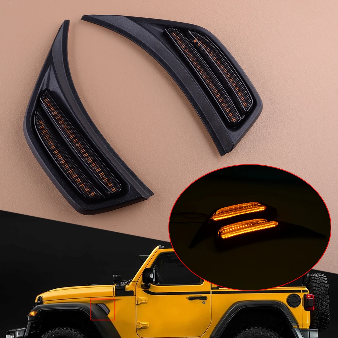 

2 шт. Светодиодный Боковой габаритный светильник переднего крыла, сигнальная лампа поворота для автомобиля, подходит для Jeep Wrangler JL 2018-2019