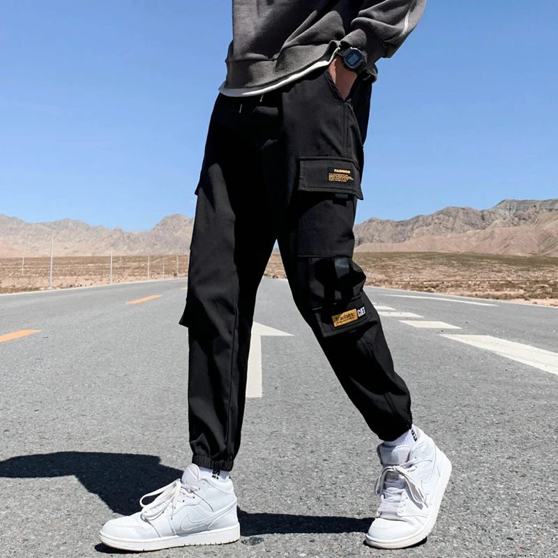 

Single man, cargo pants, jogger, jogger, 2021 fashion, side pocket, hip, hop, Harajuku, Japanese street pants, grey pants, man