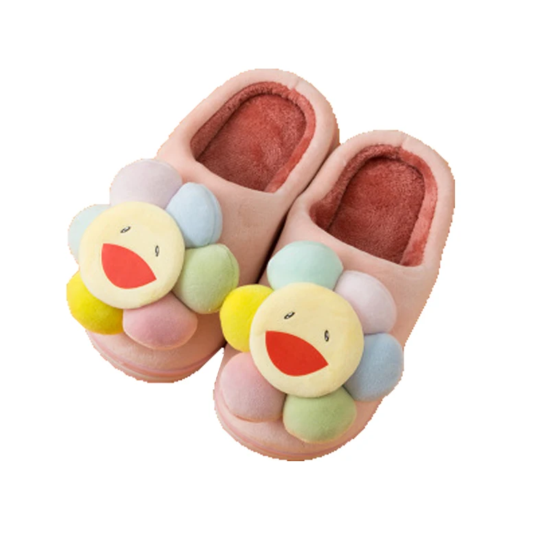 

Kids Shoes Winter Warm Cotton Indoor Slippers Print Sun Flower and Smiley Anti-Slippery Cute Slippers for Girls Boys Fashion New
