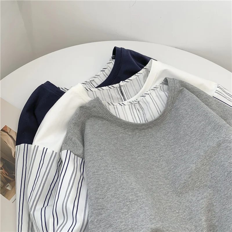 

Back Waist Pull-Belt Patchwork round Neck Sweater Women's Design Cotton Loose All-Matching Pullover Casual Top Coat Korean Style