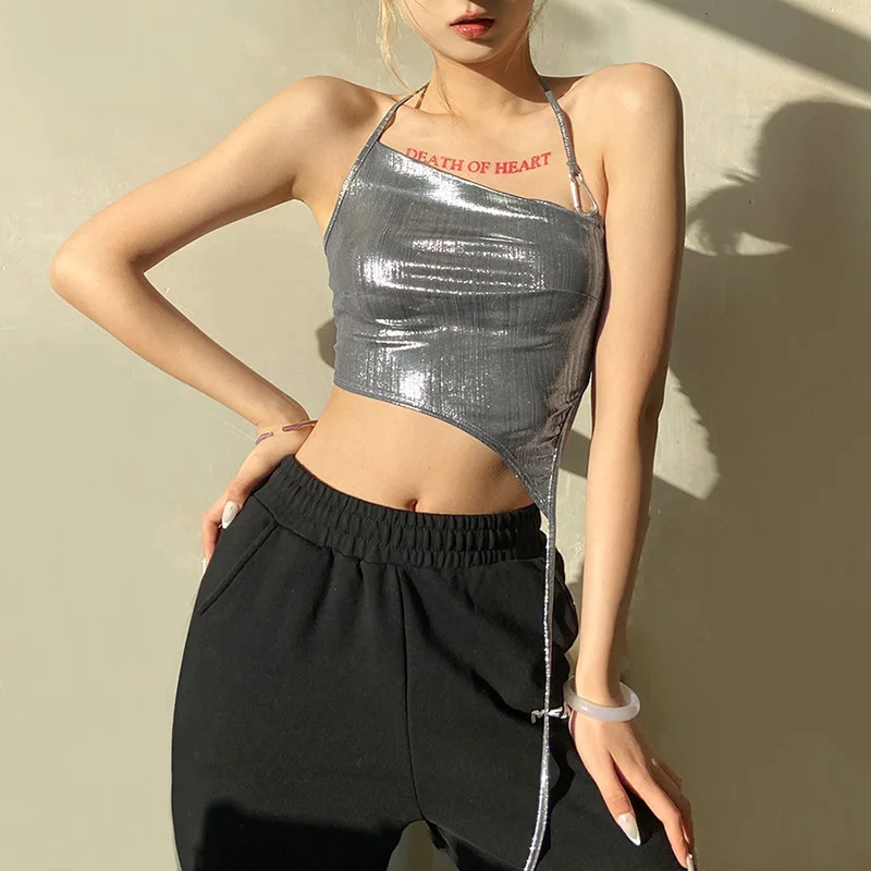 

Bola 2021 Spring Summer New Style Sling Women's Dress Solid Color Slim Fashion Irregular Straps And Heart Girls With Necklaces