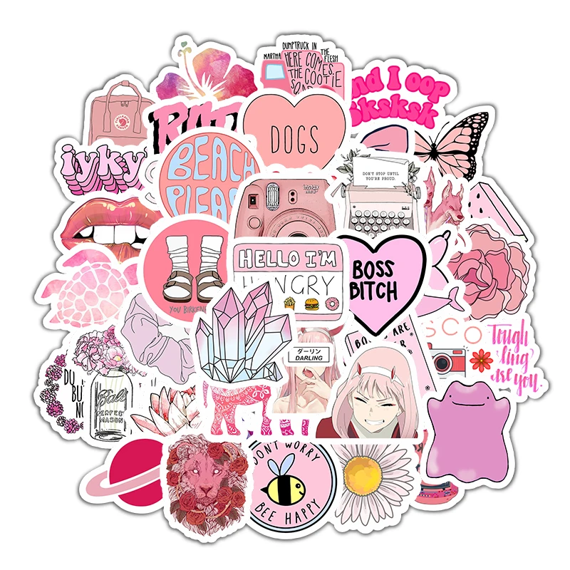 

50Pcs/Set Pink Sticker Girl Heart Sticker Sweet Girl Homemade Waterproof Vinyl Diy Sticker Refrigerator Phone Car Sticker