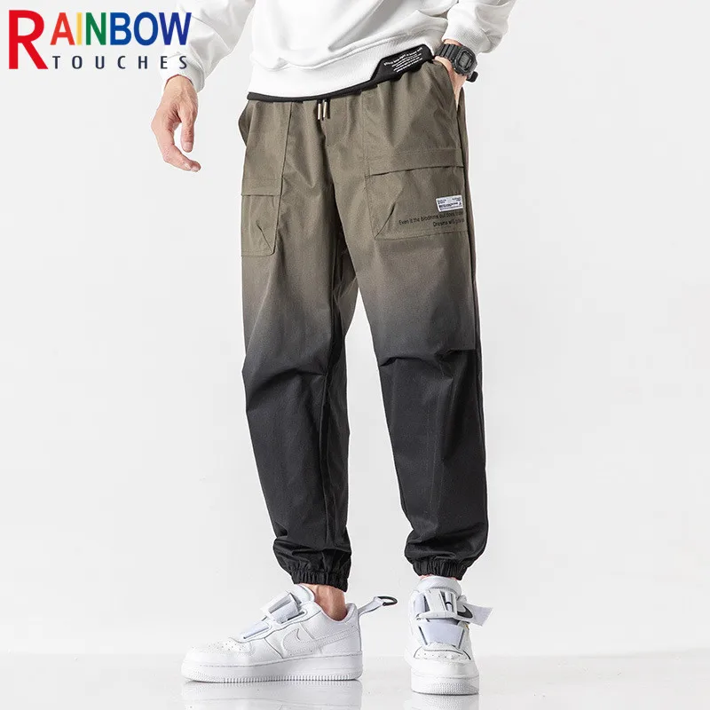 

Rainbowtouches New Fitness Leisure Casual Outdoor Sports Pants Trend Gradient Retro Loose Tether Closure Men's Cropped Overalls