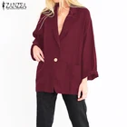 Коллекция 2021 года, стильные пальто ZANZEA, женские тонкие блейзеры, Повседневная Верхняя одежда с длинным рукавом, женские куртки на одной пуговице с лацканами, туника