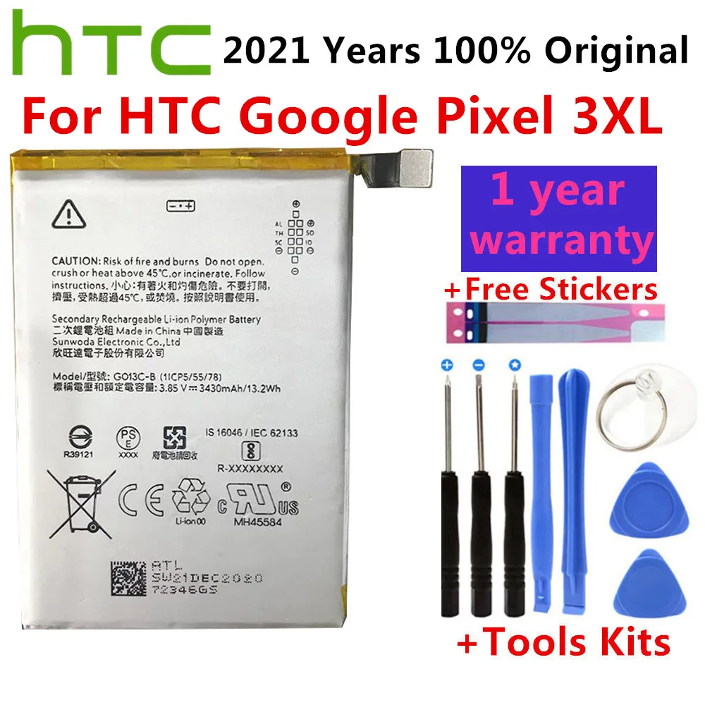 

Аккумулятор G013C-B на 3430 мА · ч для HTC GOOGLE PIXEL 3XL 3XL Pixel XL 3, Сменный аккумулятор для телефона, аккумулятор + Подарочные инструменты + наклейки