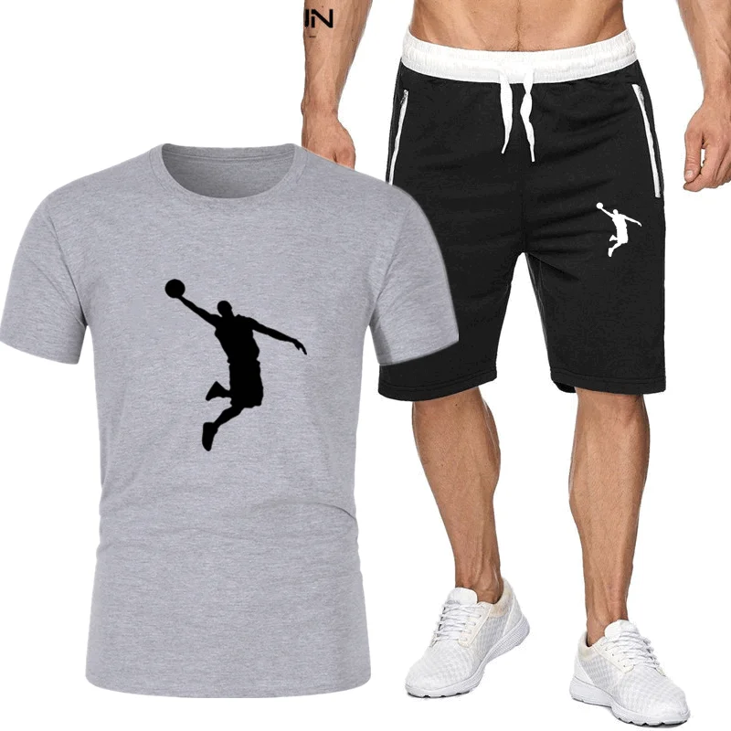 

New summer men's sportswear, ice silk breathable fashion leisure fitness jogging T-shirt + men's shorts, men's T-shirt