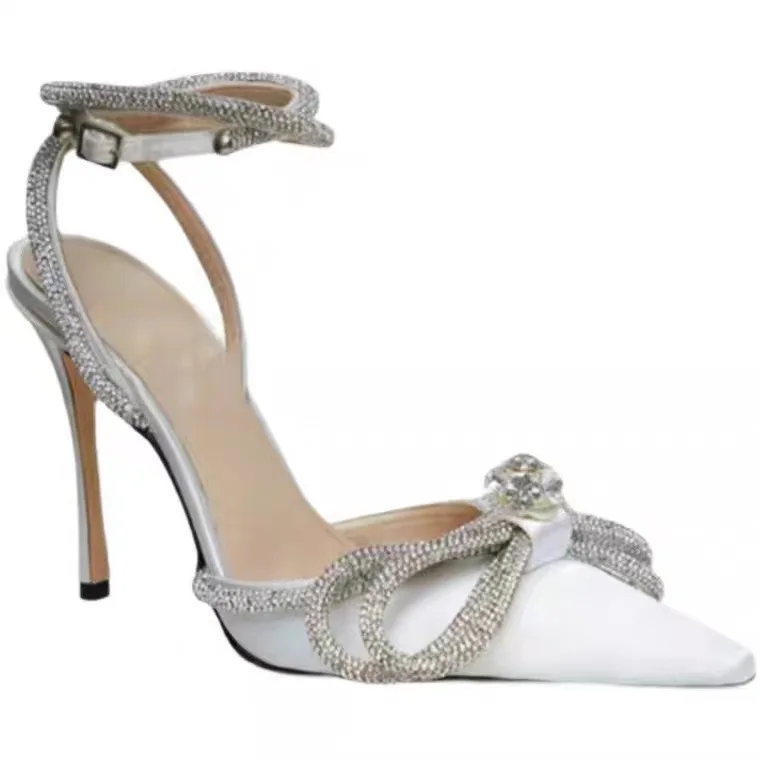

2021 new summer pointed sexy sandals bowknot Rhinestone high heeled shoes with sandals