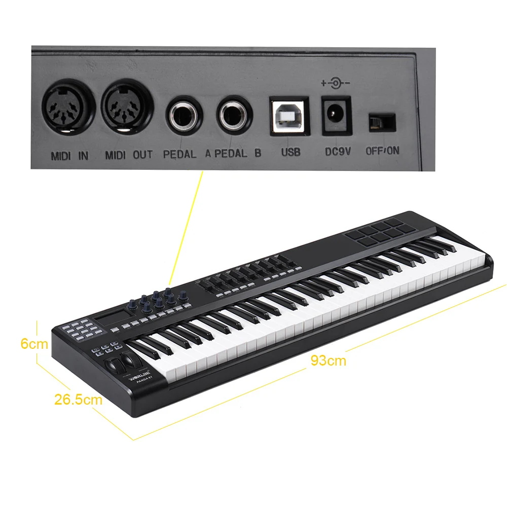 WORLDE PANDA61 портативный 61-клавишный USB MIDI-контроллер клавиатуры 8 RGB с Цветной