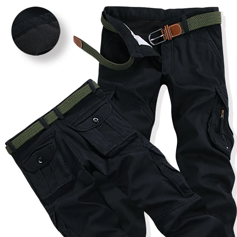 

Mens Winter Pants Thick Warm Cargo Pants New Casual Fleece Pockets Fur Trouser Oversized Fashion Loose Baggy Joger Worker Male