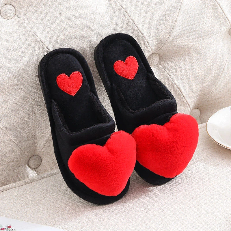 

Women Slippers Women Love Heart Cotton Slippers Winter Non-Slip Floor Home Furry Slippers Women Shoes For Bedroom