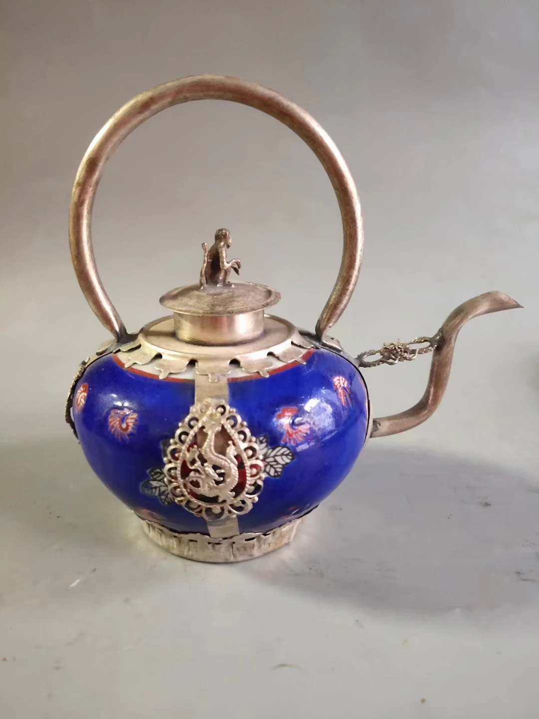 Белый медный фарфоровый заварочный чайник китайский антиквариат около 150 лет