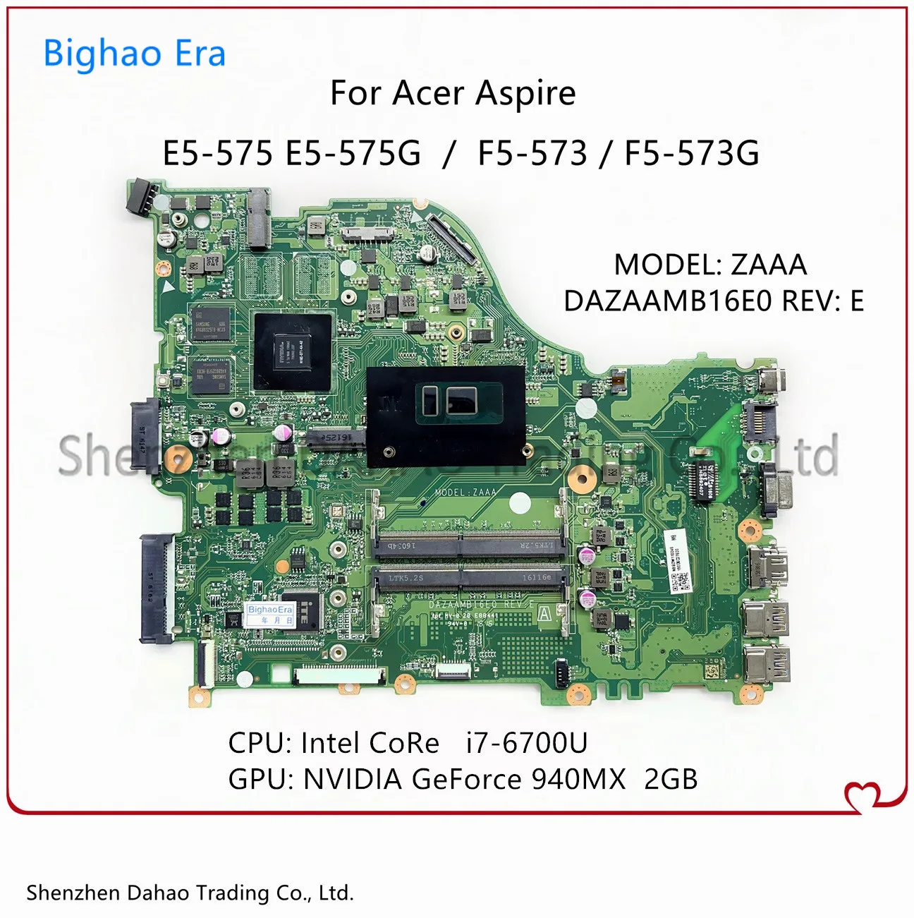 

For Acer Aspire F5-573 E5-575 F5-573G E5-575G Laptop Motherboard With i7-6500U CPU 940MX 2GB-GPU ZAA X32 DAZAAMB16E0 Mainboard