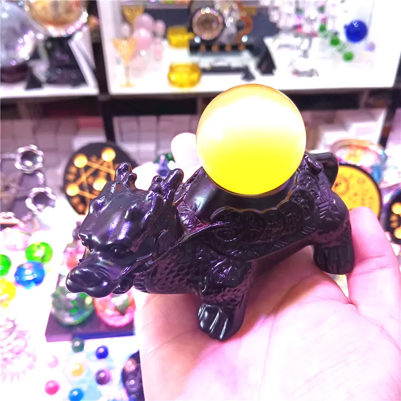 Дракон, черепаха смолы Ремесла Кристальный шар Основа Джейд Дисплей Стенд Дом Офис Коллекции Счастливый Маскот Фэн-шуй Украшения