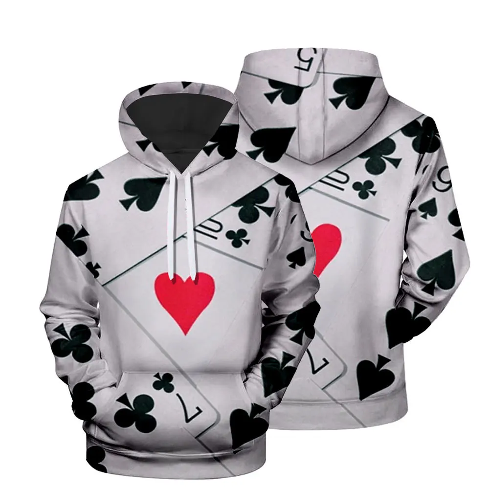 

Men'S Creative Personality Playing Ard Printing 3D Hooded Fashion Drawstring Jacket Casual Factory Wholesale