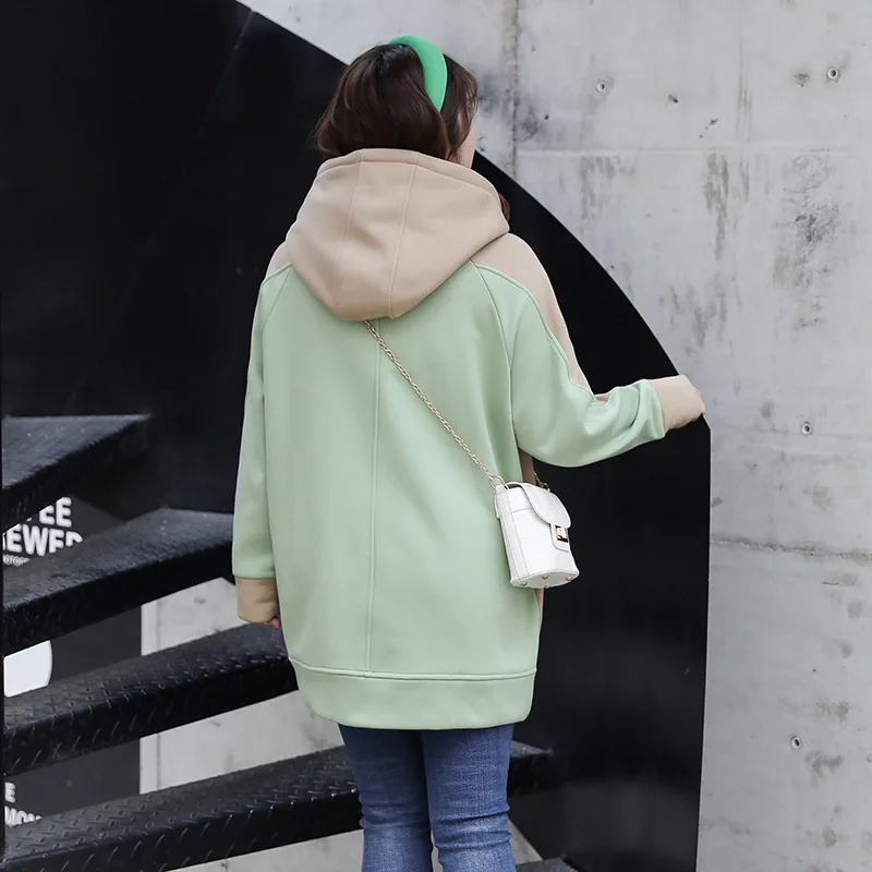 

Plus size women's clothing autumn and winter new fat ladies with contrast pockets plus size sweater warm and fleece sweater