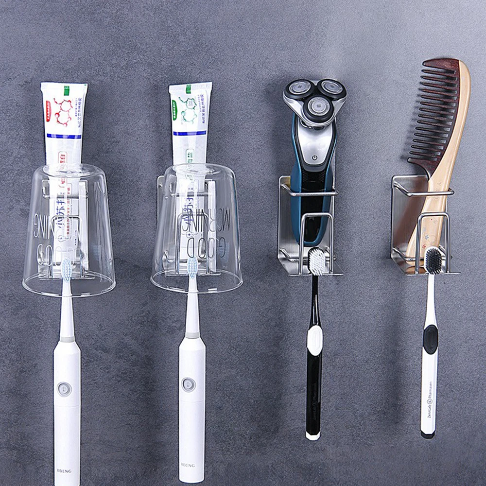 

Household Stainless Steel Wall Mount Self-adhesive Toothbrush Holder Cup Rack1