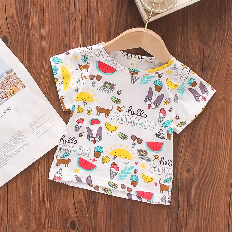 

Summer Short-sleeved Boys T-shirt Cartoon Graffiti Cotton T-shirt Little Girls Clothing Pink Top Tshirts