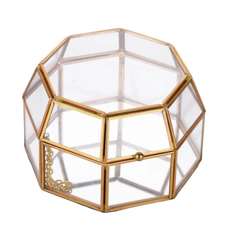 Прозрачная стеклянная шкатулка для украшений с геометрическим рисунком