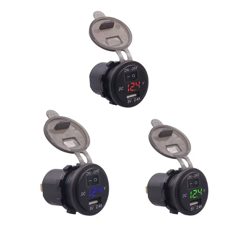12 В/24 В 2.4A USB Автомобильное зарядное устройство розетка адаптер с выключателем