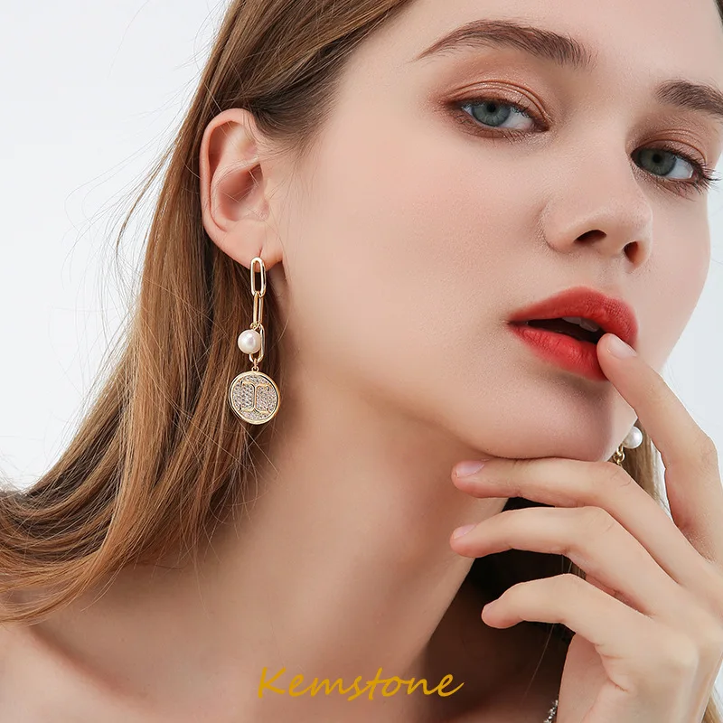 

Серьги-гвоздики Kemstone из серебра 925 пробы, Длинные круглые геометрические женские серьги-капли, ювелирные изделия для подарка женщине