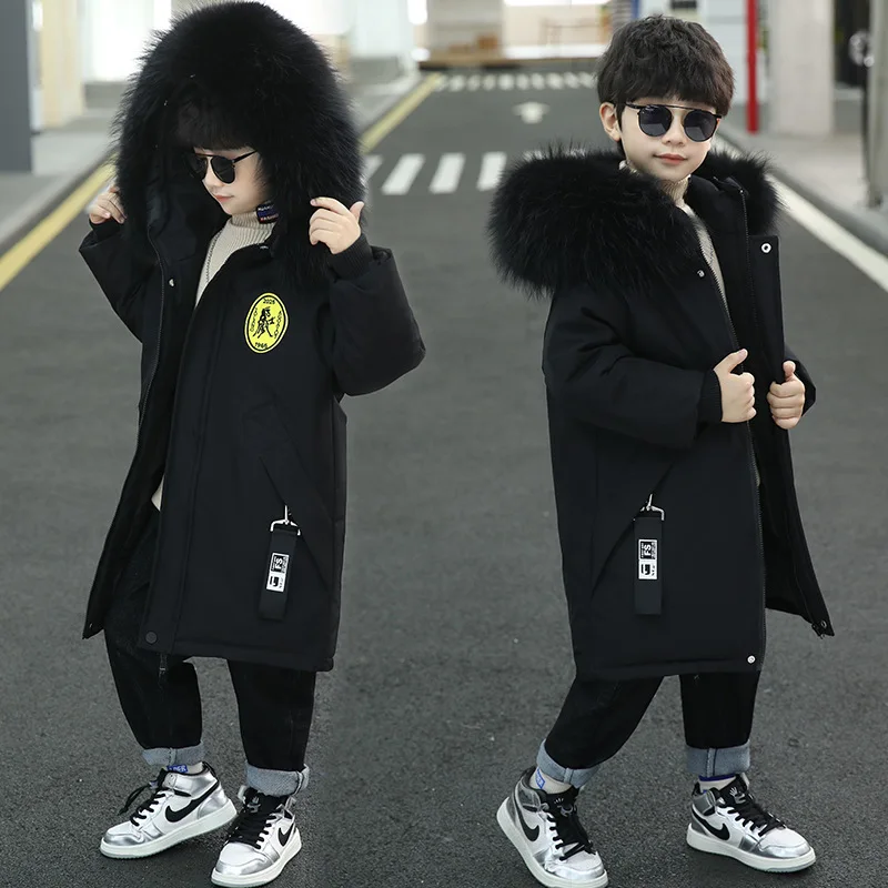 Паркер с большим меховым воротником для мальчиков зимняя хлопковая куртка