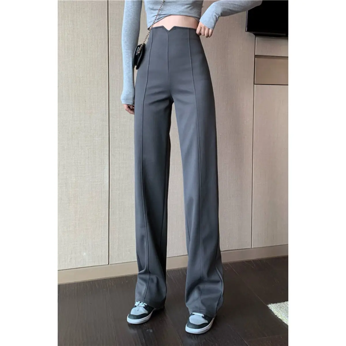 

Women 2021 Spring Autumn Fashion Solid Color Casual Pants Female High Waist Loose Pants Ladies New Long Straight Trousers Q754