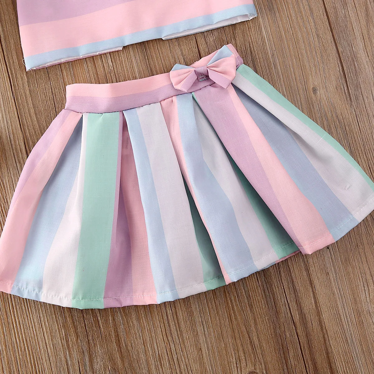 

6M-3Y Toddler Newborn Baby Kid Girls Clothes Set Striped Vest Tops Bow Tutu Skirts Rainbow Outfits Summer Costumes