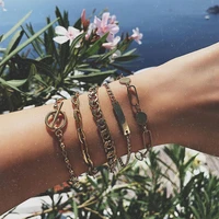 5 pcsset bohemian geometry bracelets set for women fashion metal gold color link chain cuff bracelets sets jewelry gifts