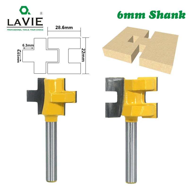 

LAVIE 2pcs 6mm Shank T-Slot Tenon Milling Cutter Carving Knife Square Tooth Router Bits for Wood Tool Woodworking MC01004-6