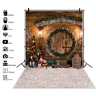 Laeacco зимние фоны для фотографии Счастливого Рождества сельской местности во дворе снег дерево подарок-фонарь вечерние детский фон для студийной Фоны