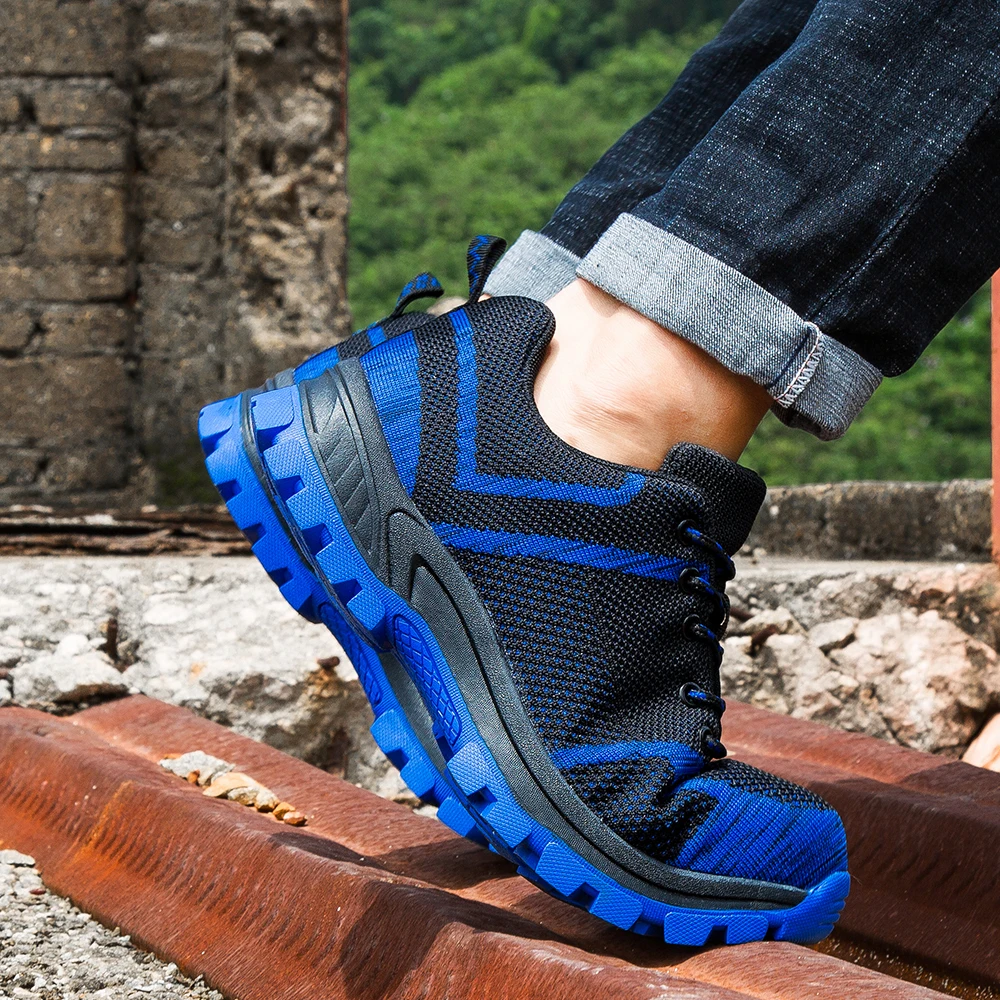 Мужские сетчатые кроссовки со стальным верхом легкие дышащие светоотражающие