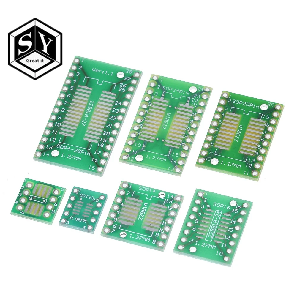 Great IT 7 шт. = 7 значение* 1 шт. печатная плата комплект SMD поворот к DIP SOP MSOP SSOP TSSOP SOT23 8 10 14 16 20 24 28 SMT To DIP