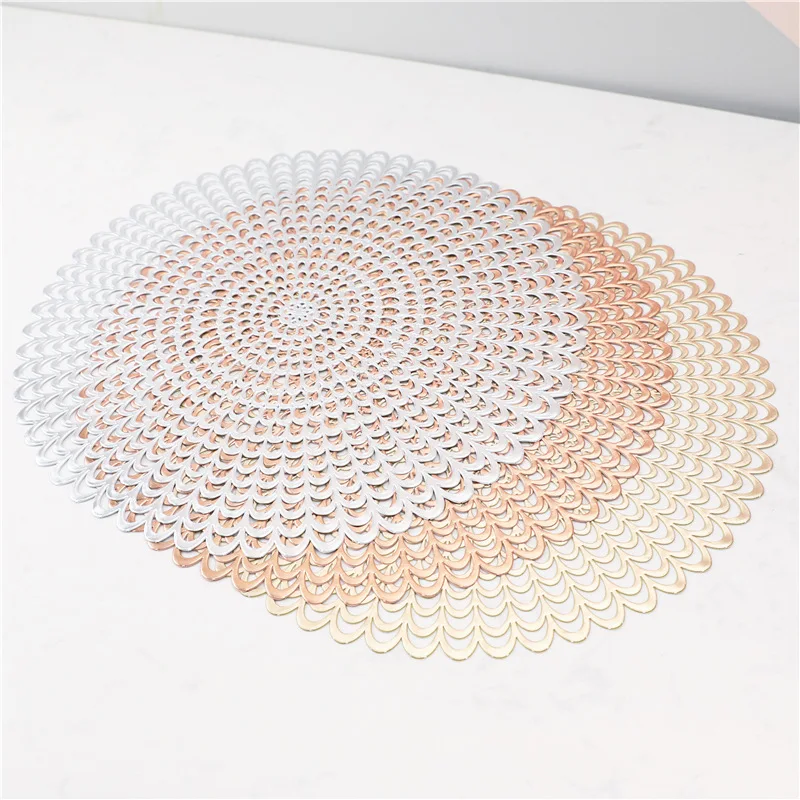 

Placemat Round Hollow PVC Kitchen Party Accessories Coffee Cup Coasters Heat-resistant Table Mat Table Napkin Ornaments Mat 38cm