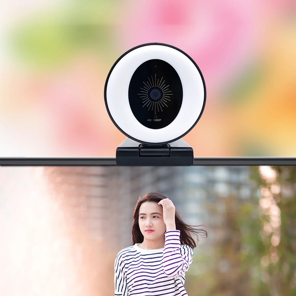 

Full HD Webcam Adjustable Angle Tripod PC Live Streaming Video Chat Recording 1080P USB With Microphone Plug And Play Ring Light