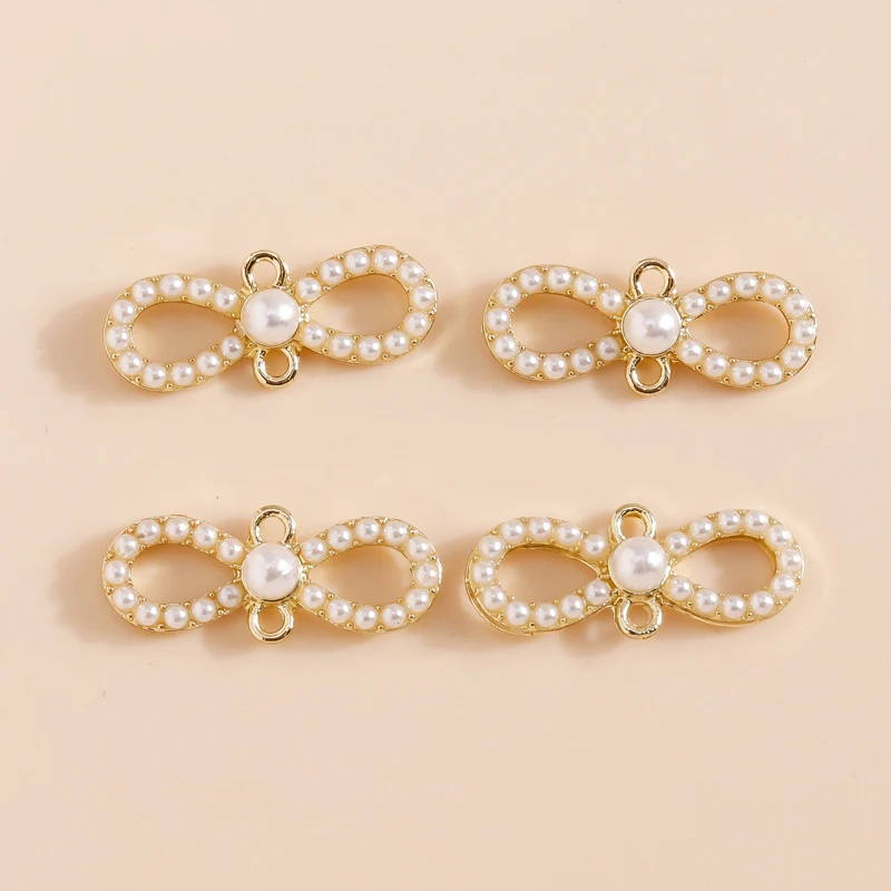 

5pcs New Gold Color Double Hole Pearl Bowknot Charms Connector Alloy Charms Pendants for Necklaces Bracelet DIY Jewelry Marking