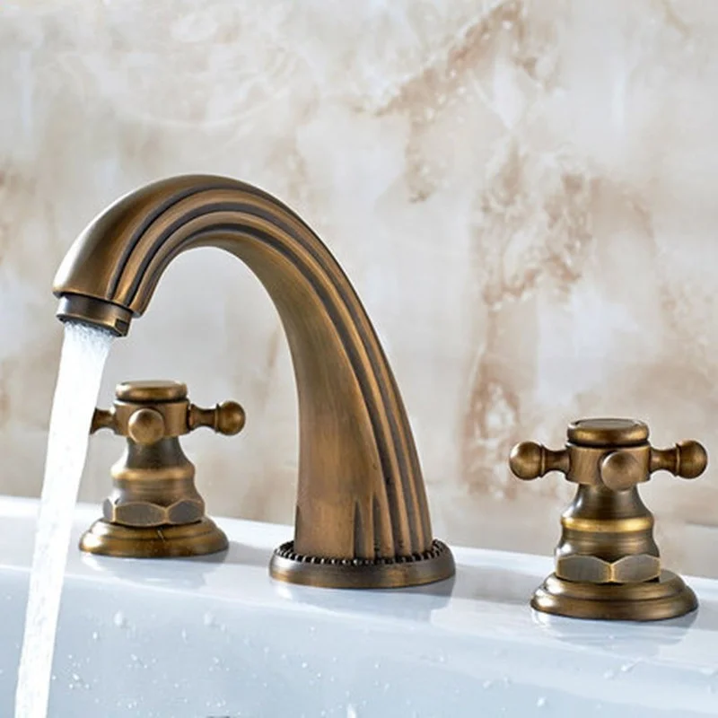 

Antique Washbasin Faucet Bath Mixer Copper Mixed Three - Hole Water Tap Sink Faucet